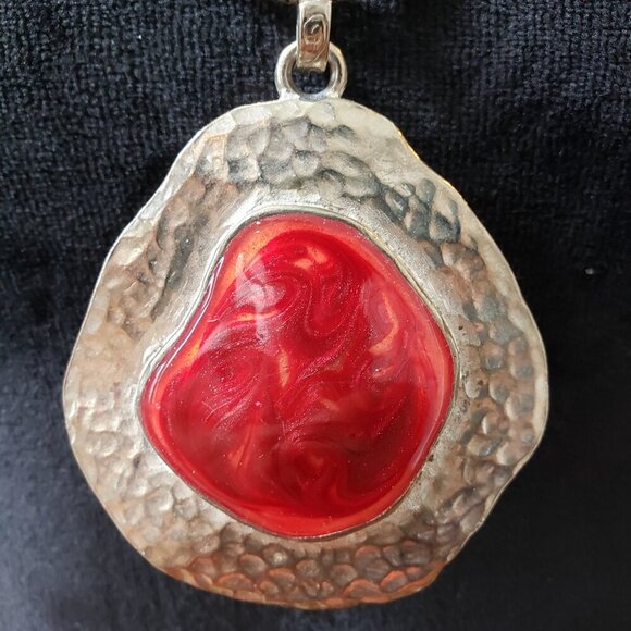 Women's Silver Plated Red Sard Gemstone Snake Chain Pendant Necklace with Barrel - Picture 3 of 6